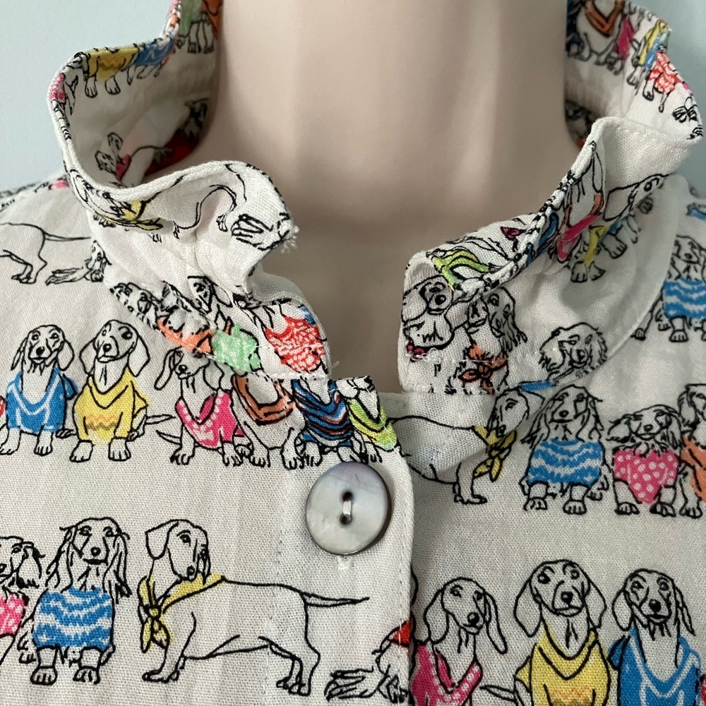 John Mark top tunic canine dog lover whimsical button dachshund artsy quirky M
